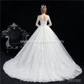 Vintage illusion back style wedding gorgeous beaded bridal gown with long sleeve train